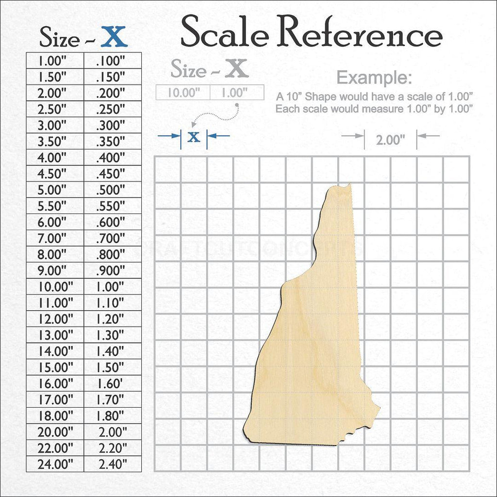 A scale and graph image showing a wood State - New Hampshire CRAFTY craft blank