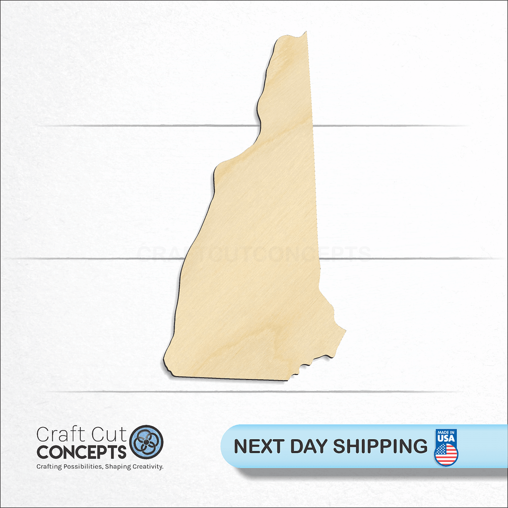 Craft Cut Concepts logo and next day shipping banner with an unfinished wood State - New Hampshire CRAFTY craft shape and blank