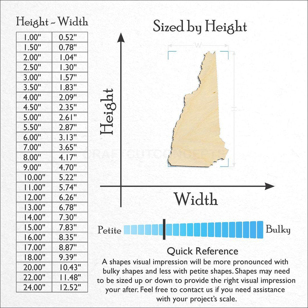 Sizes available for a laser cut State - New Hampshire craft blank