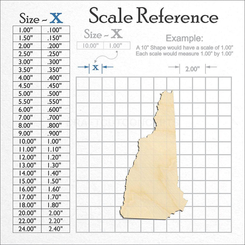 A scale and graph image showing a wood State - New Hampshire craft blank