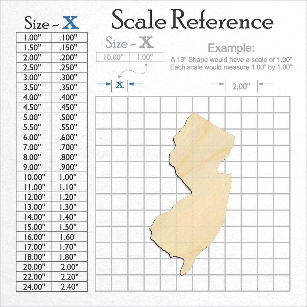 A scale and graph image showing a wood State - New Jersey CRAFTY craft blank