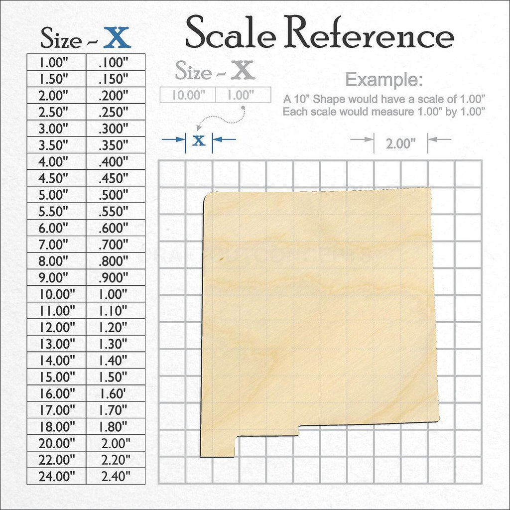 A scale and graph image showing a wood State - New Mexico CRAFTY craft blank