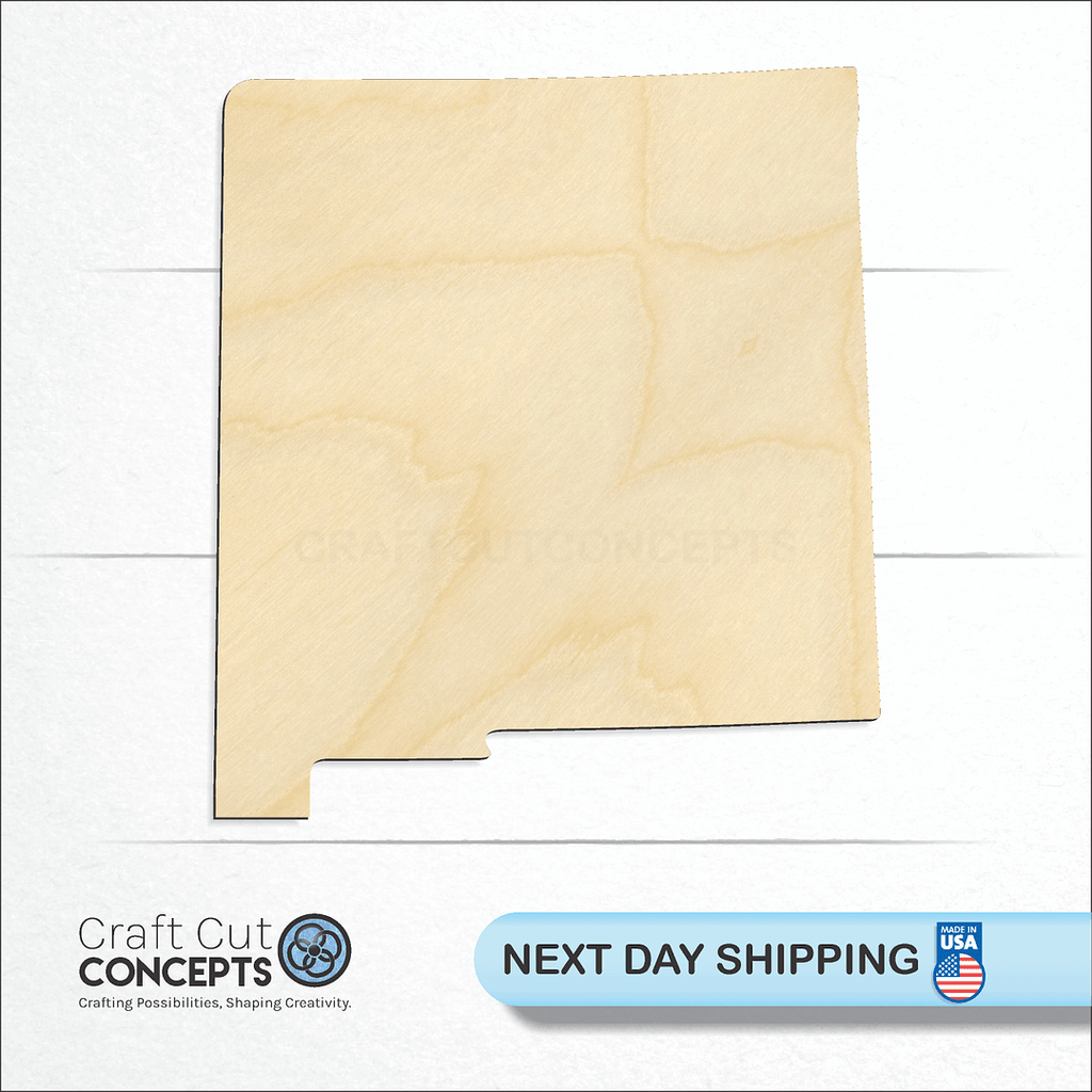 Craft Cut Concepts logo and next day shipping banner with an unfinished wood State - New Mexico CRAFTY craft shape and blank