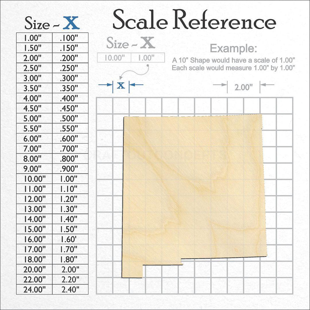 A scale and graph image showing a wood State - New Mexico craft blank