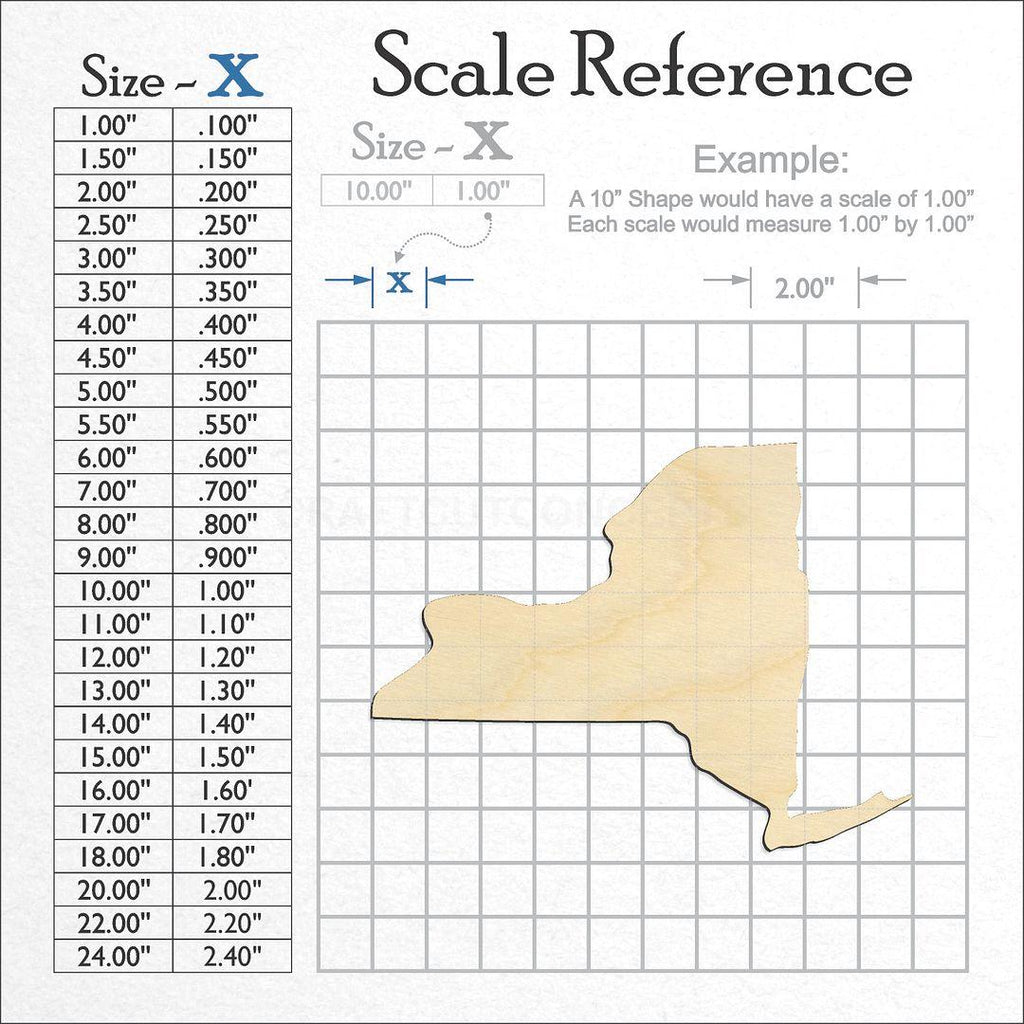 A scale and graph image showing a wood State - New York CRAFTY craft blank