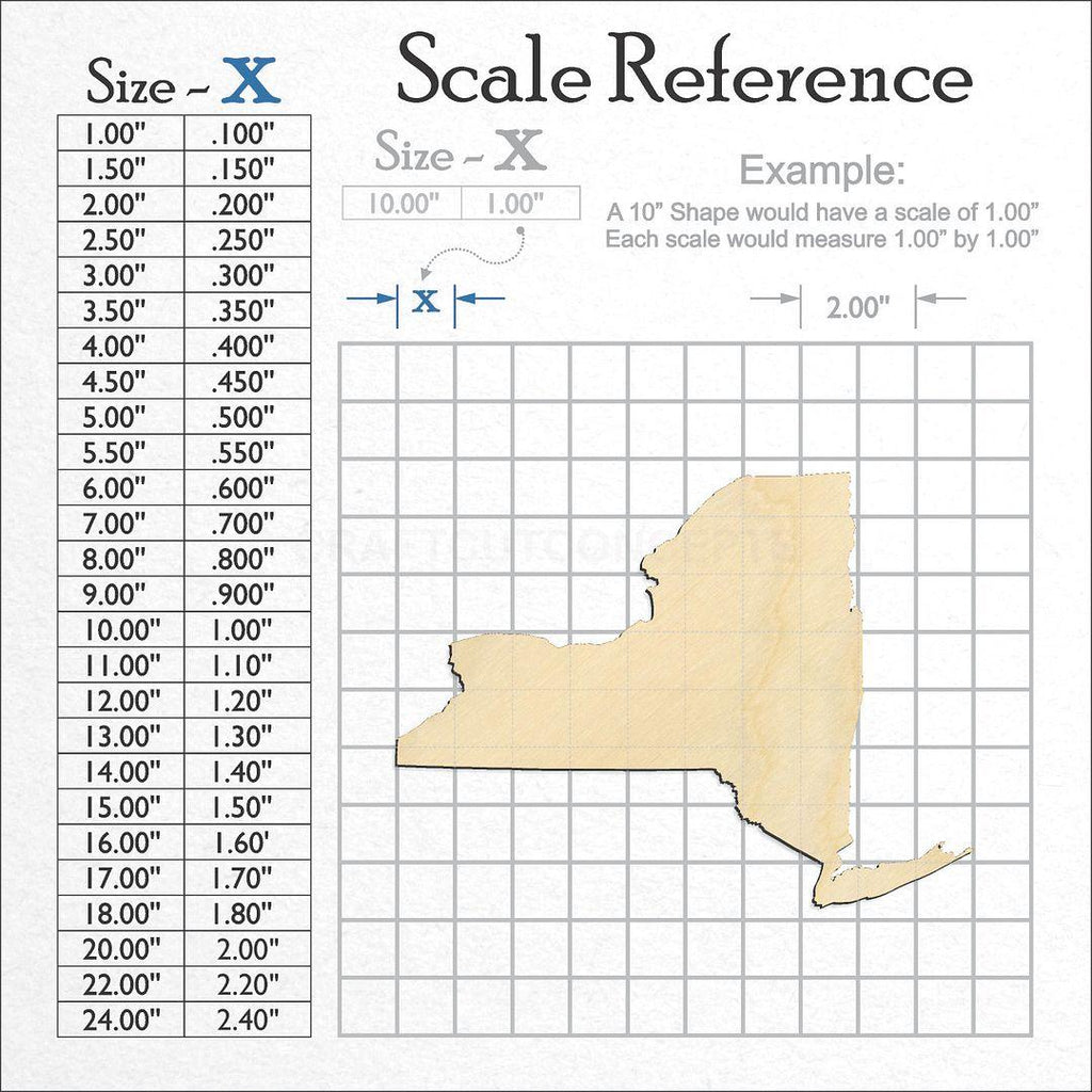 A scale and graph image showing a wood State - New York craft blank