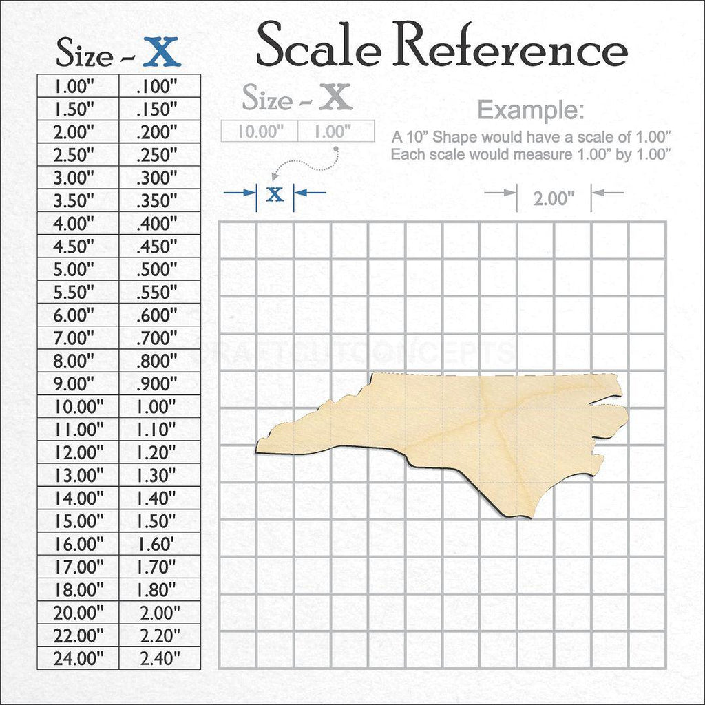 A scale and graph image showing a wood State - North Carolina CRAFTY craft blank