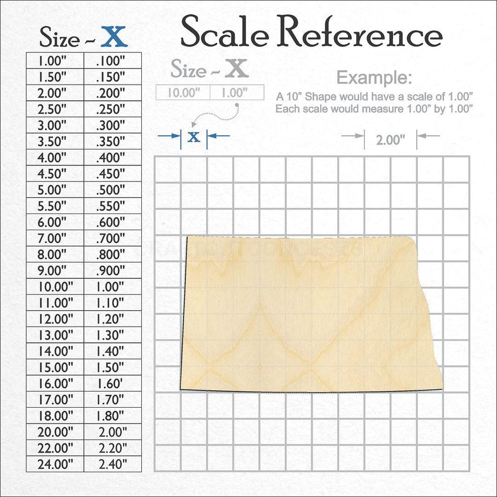 A scale and graph image showing a wood State - North Dakota CRAFTY craft blank