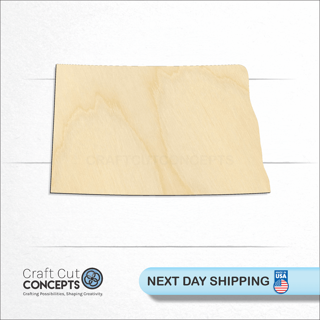 Craft Cut Concepts logo and next day shipping banner with an unfinished wood State - North Dakota CRAFTY craft shape and blank