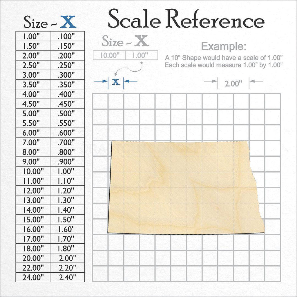 A scale and graph image showing a wood State - North Dakota craft blank