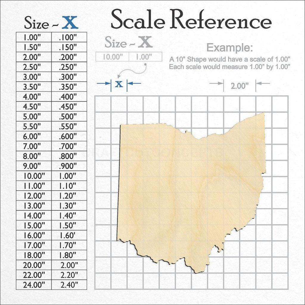 A scale and graph image showing a wood State - Ohio craft blank