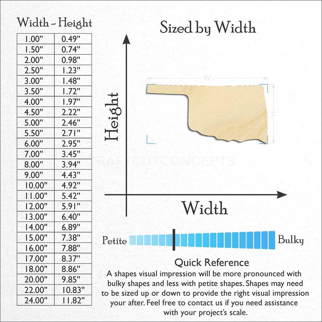 Sizes available for a laser cut State - Oklahoma CRAFTY craft blank