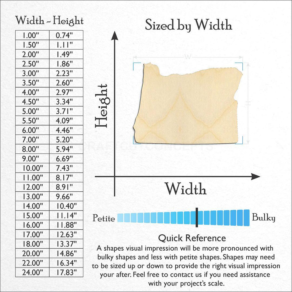 Sizes available for a laser cut State - Oregon CRAFTY craft blank