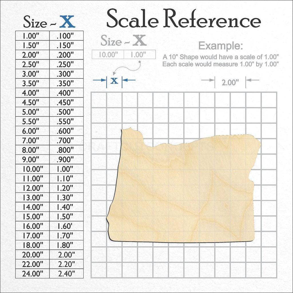 A scale and graph image showing a wood State - Oregon CRAFTY craft blank