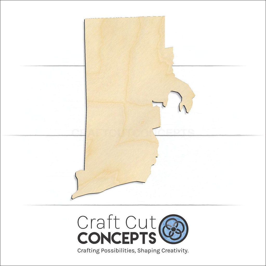 Craft Cut Concepts Logo under a wood State - Rhode Island craft shape and blank