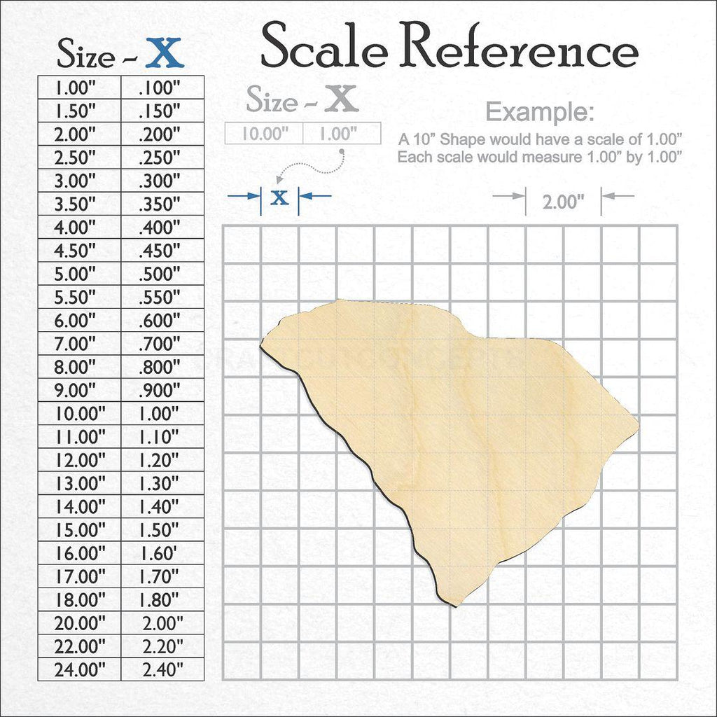 A scale and graph image showing a wood State - South Carolina CRAFTY craft blank