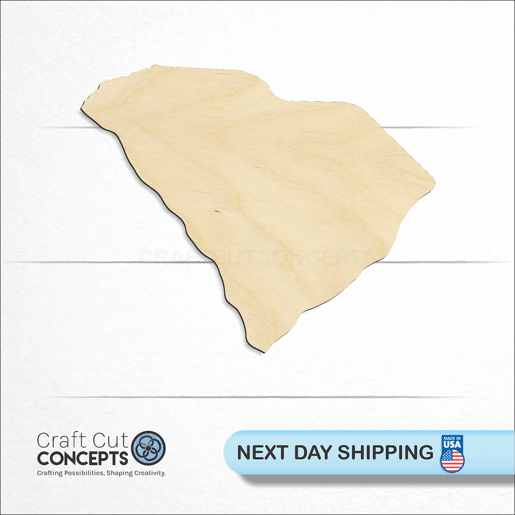 Craft Cut Concepts logo and next day shipping banner with an unfinished wood State - South Carolina CRAFTY craft shape and blank