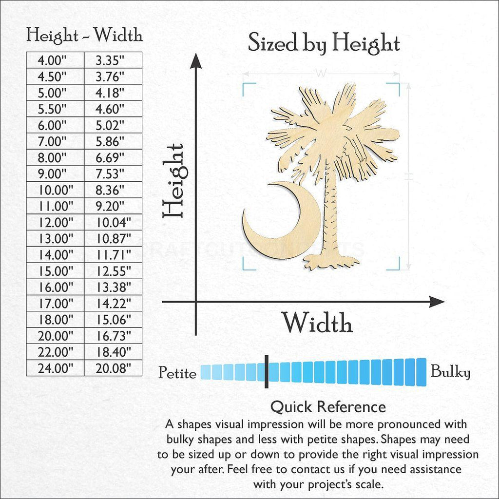 Sizes available for a laser cut State - South Carolina Flag Crescent craft blank