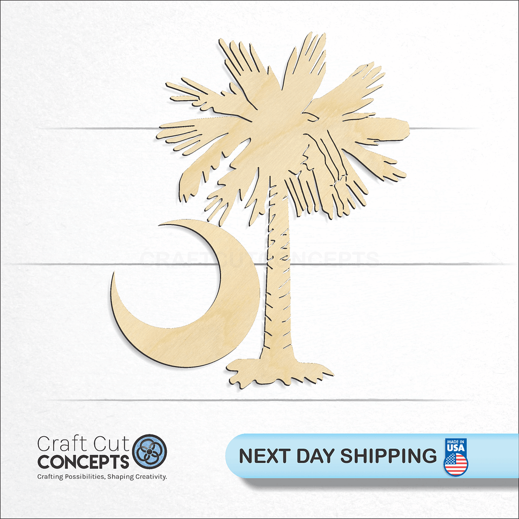 Craft Cut Concepts logo and next day shipping banner with an unfinished wood State - South Carolina Flag Crescent craft shape and blank