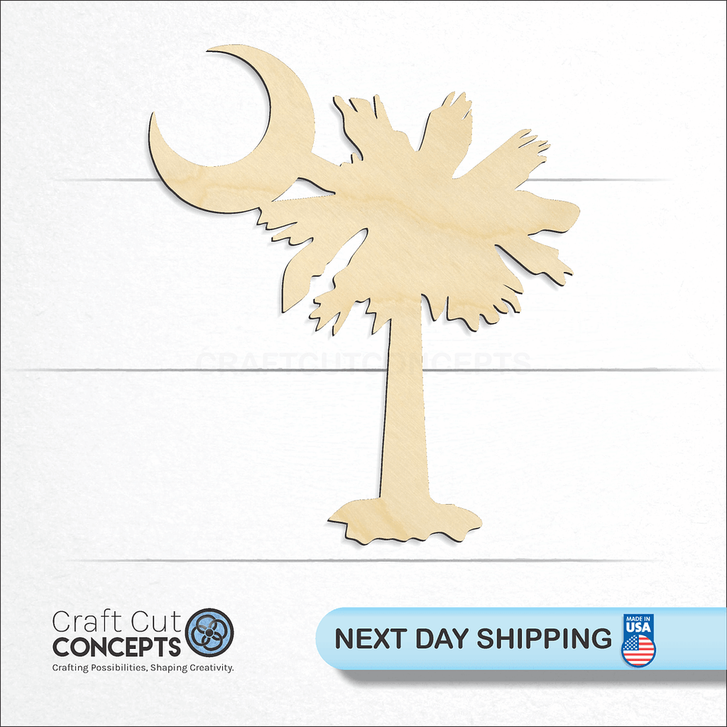 Craft Cut Concepts logo and next day shipping banner with an unfinished wood State - South Carolina Flag Crescent craft shape and blank