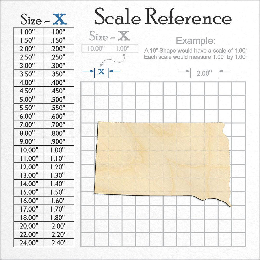 A scale and graph image showing a wood State - South Dakota CRAFTY craft blank