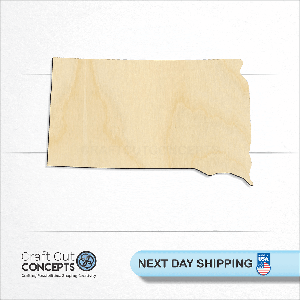 Craft Cut Concepts logo and next day shipping banner with an unfinished wood State - South Dakota CRAFTY craft shape and blank