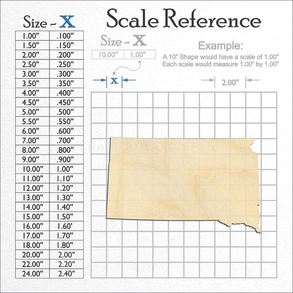 A scale and graph image showing a wood State - South Dakota craft blank