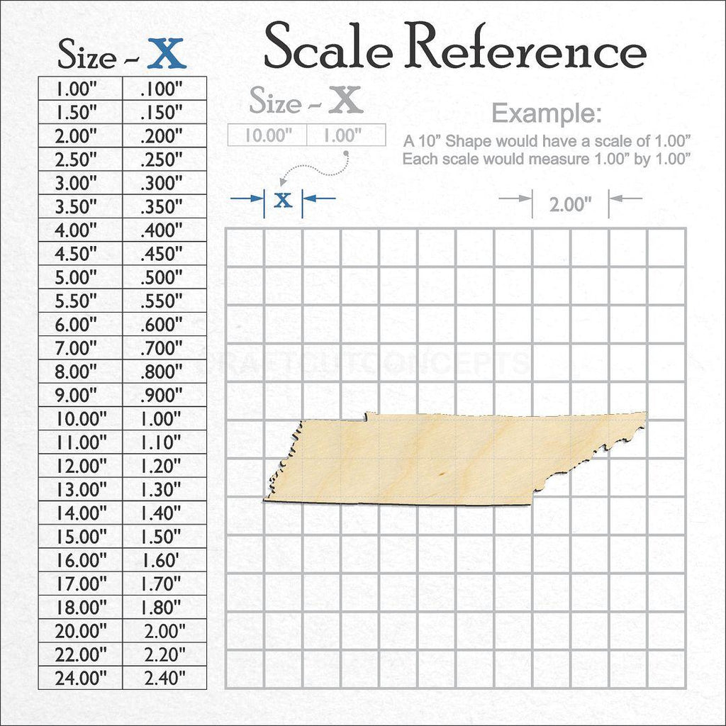 A scale and graph image showing a wood State - Tennessee craft blank