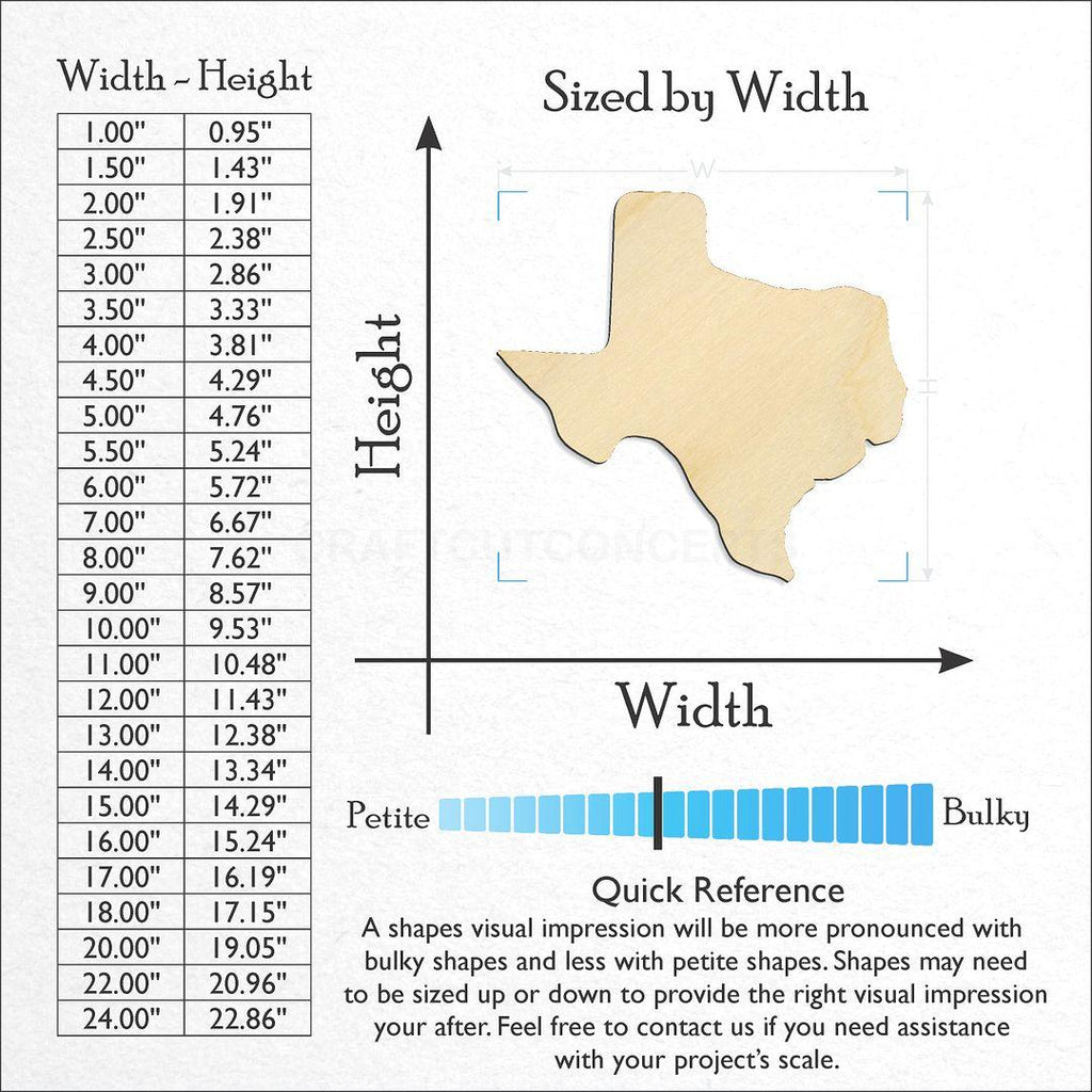 Sizes available for a laser cut State - Texas CRAFTY craft blank