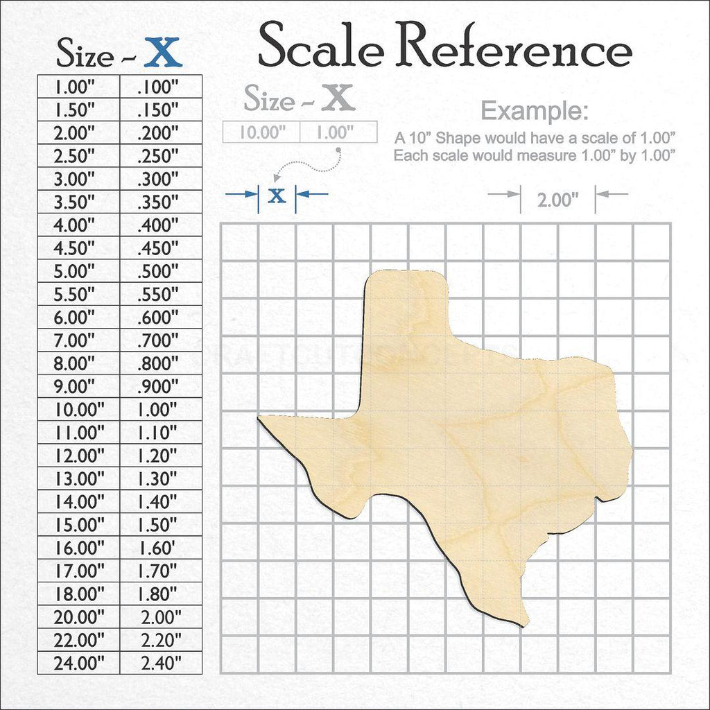 A scale and graph image showing a wood State - Texas CRAFTY craft blank