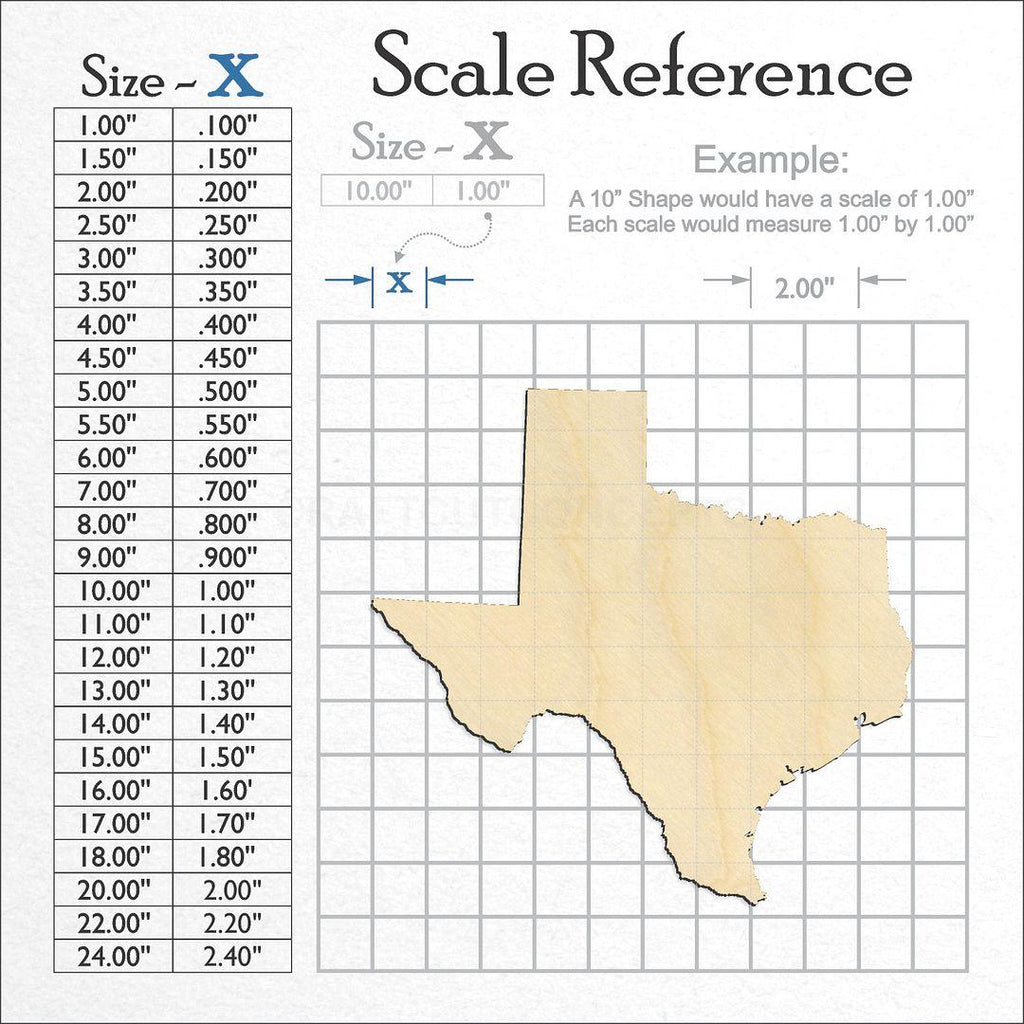 A scale and graph image showing a wood State - Texas craft blank