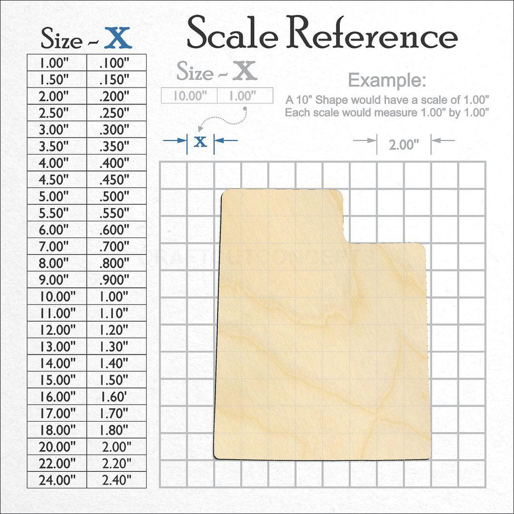 A scale and graph image showing a wood State - Utah CRAFTY craft blank