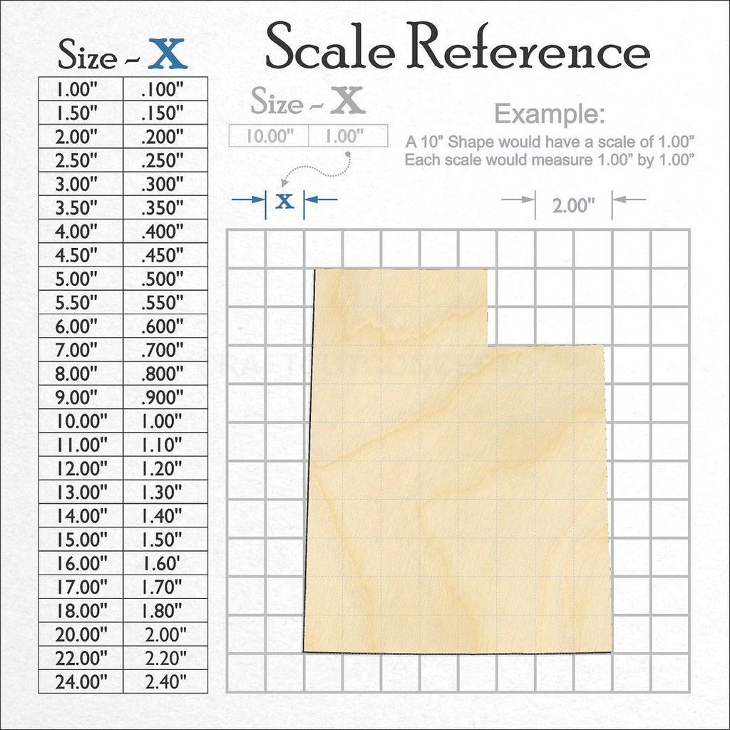 A scale and graph image showing a wood State - Utah craft blank