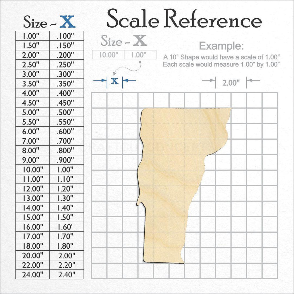 A scale and graph image showing a wood State - Vermont CRAFTY craft blank