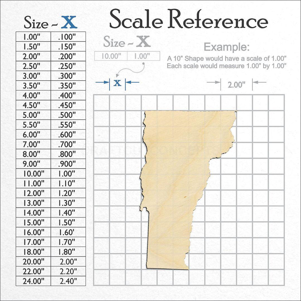 A scale and graph image showing a wood State - Vermont craft blank