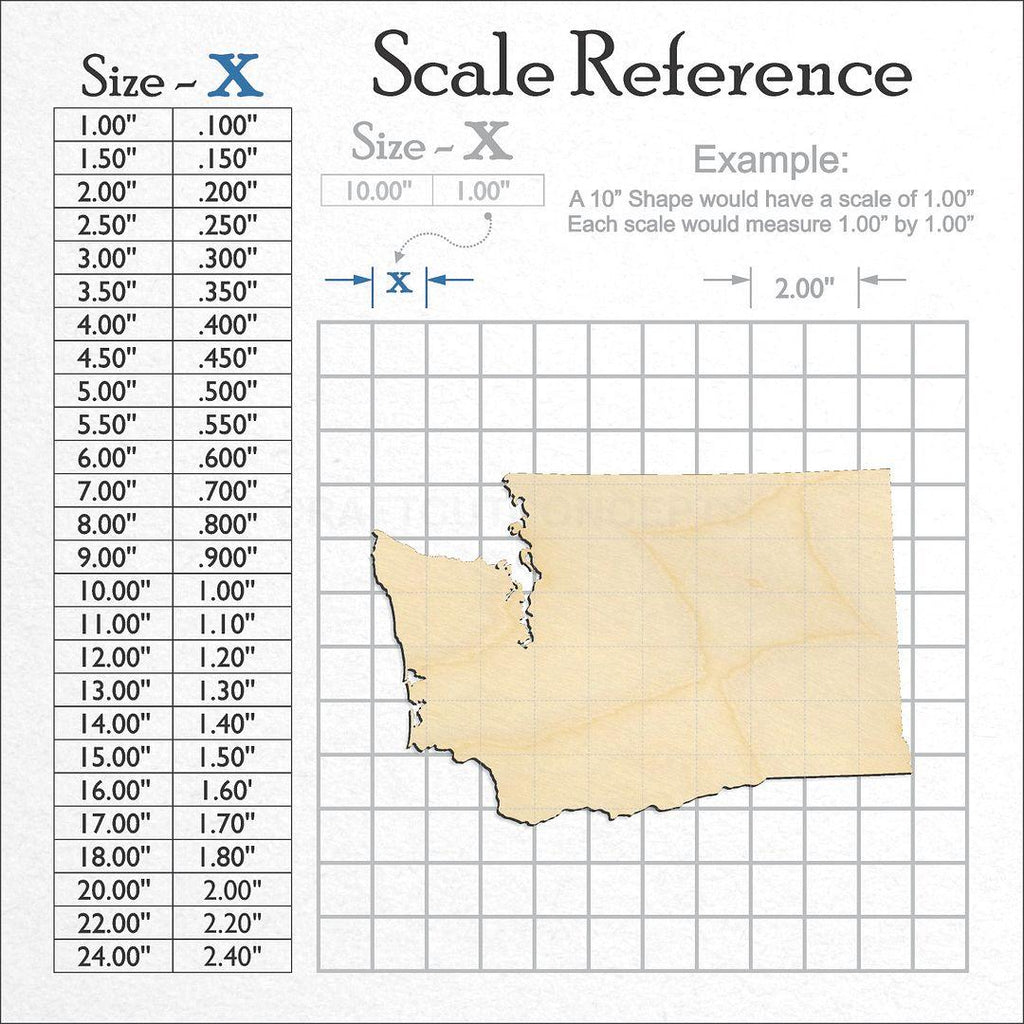 A scale and graph image showing a wood State - Washington craft blank