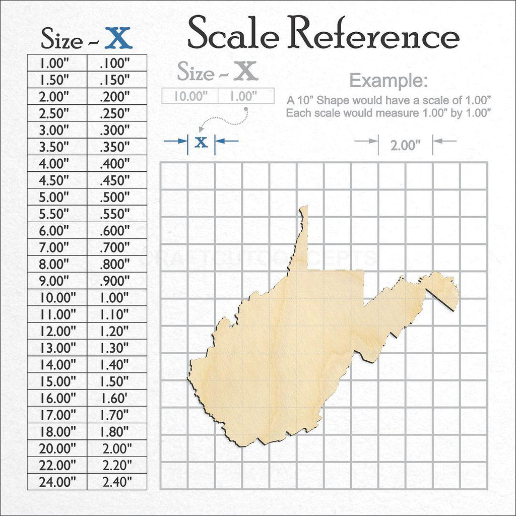 A scale and graph image showing a wood State - West Virginia craft blank