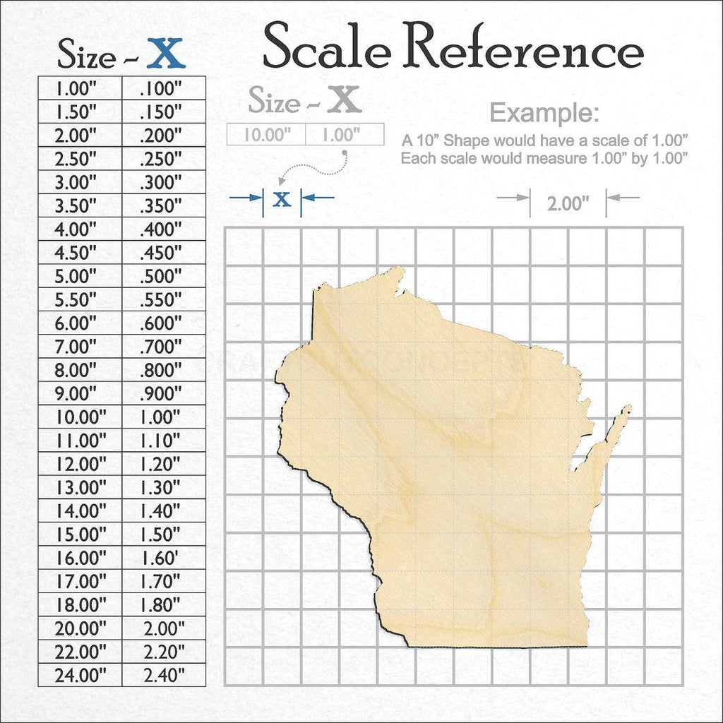 A scale and graph image showing a wood State - Wisconsin craft blank