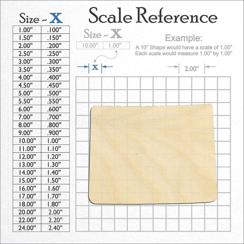 A scale and graph image showing a wood State - Wyoming CRAFTY craft blank