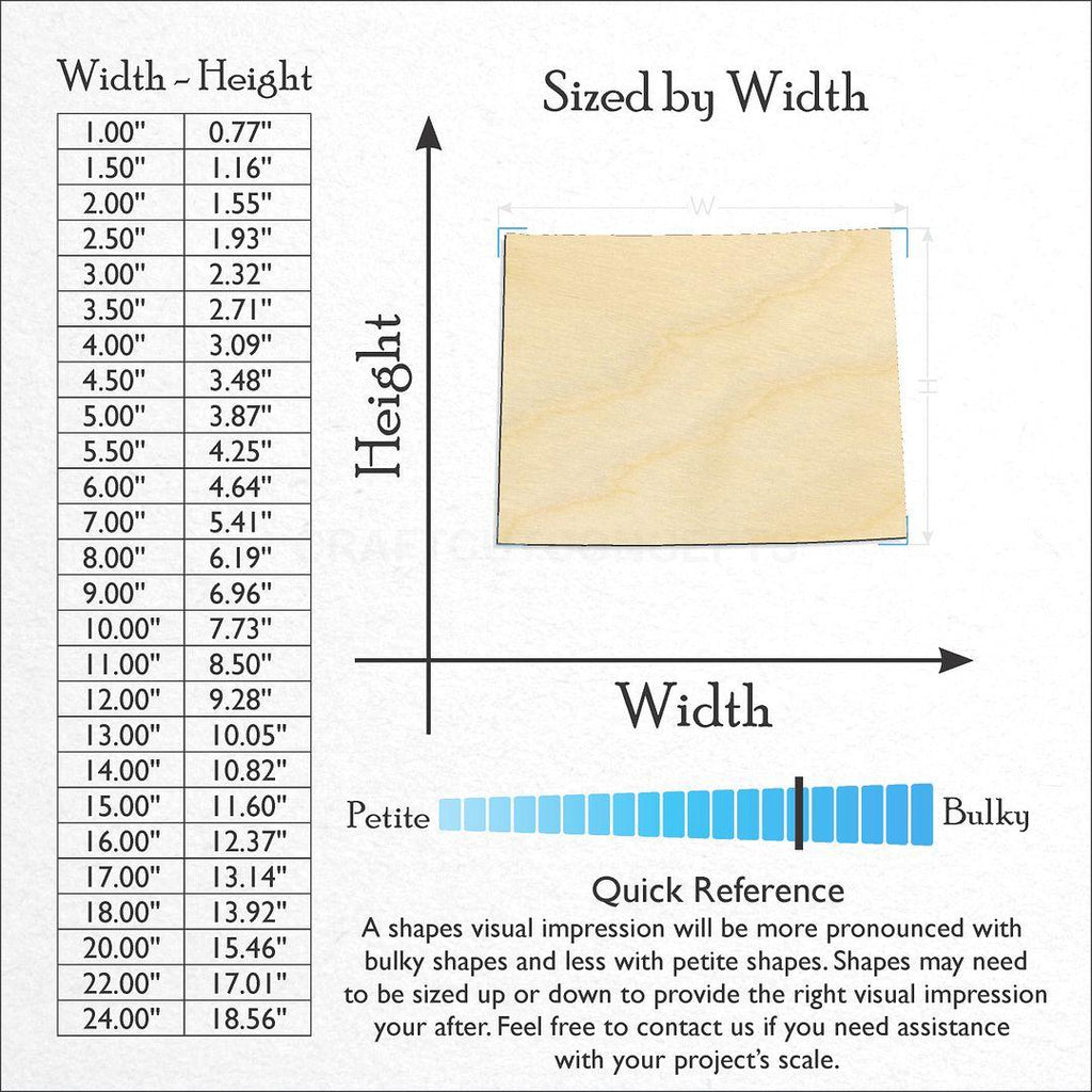 Sizes available for a laser cut State - Wyoming craft blank