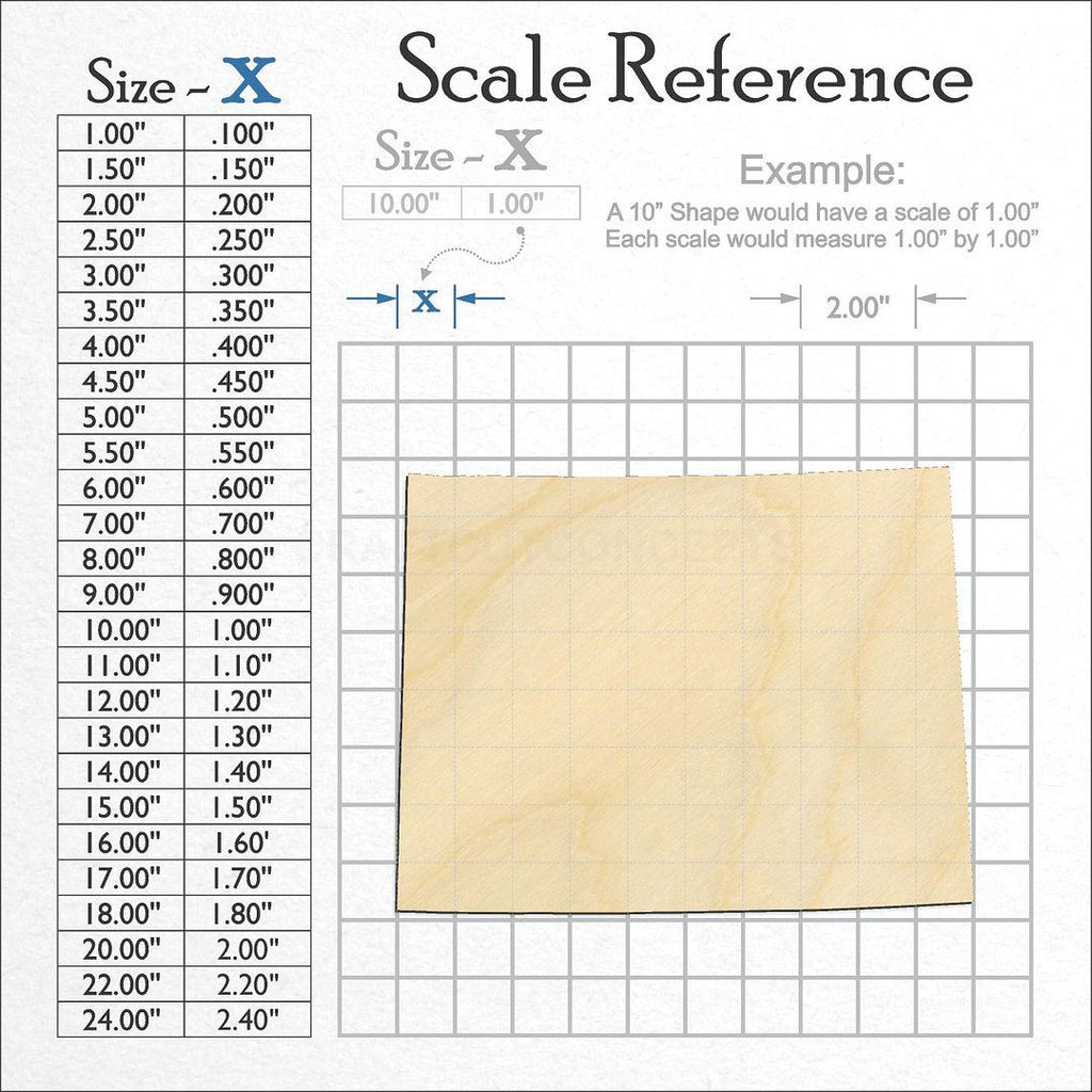 A scale and graph image showing a wood State - Wyoming craft blank