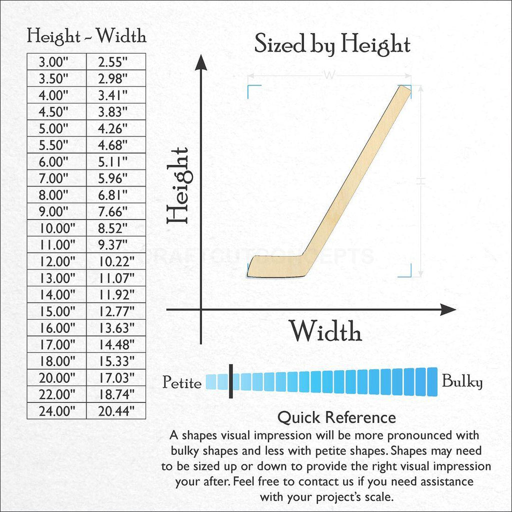 Sizes available for a laser cut Sports - Hockey Stick craft blank