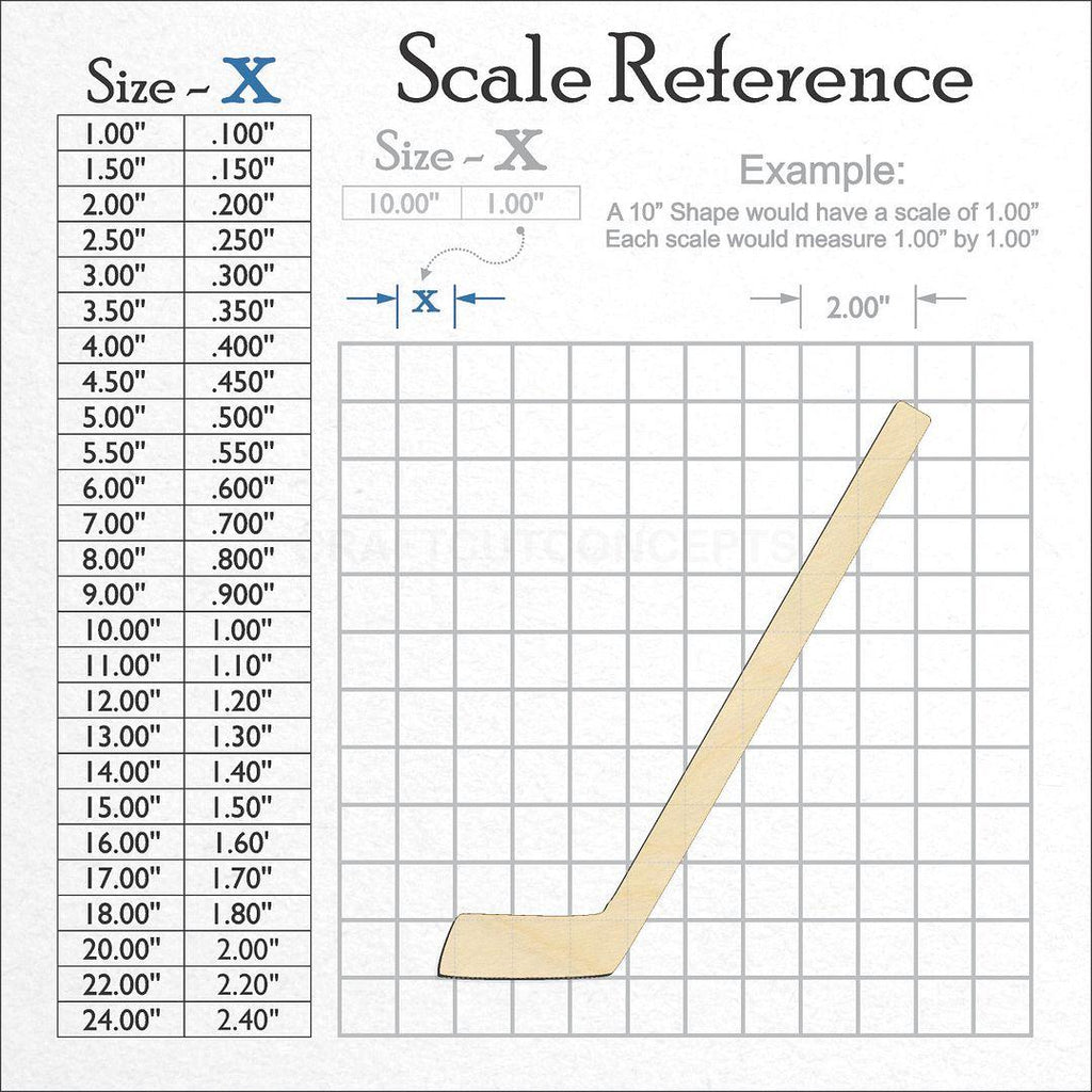 A scale and graph image showing a wood Sports - Hockey Stick craft blank