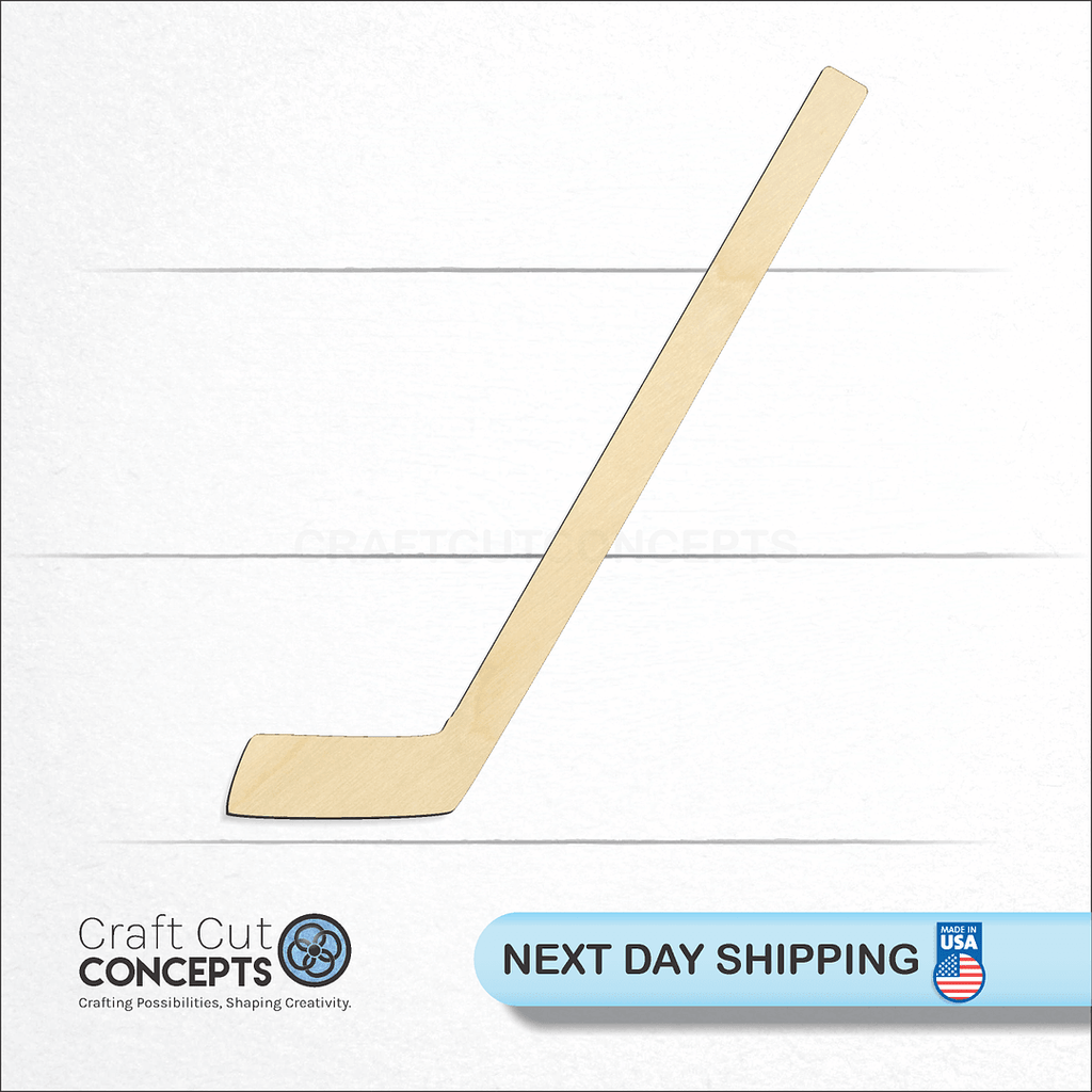 Craft Cut Concepts logo and next day shipping banner with an unfinished wood Sports - Hockey Stick craft shape and blank