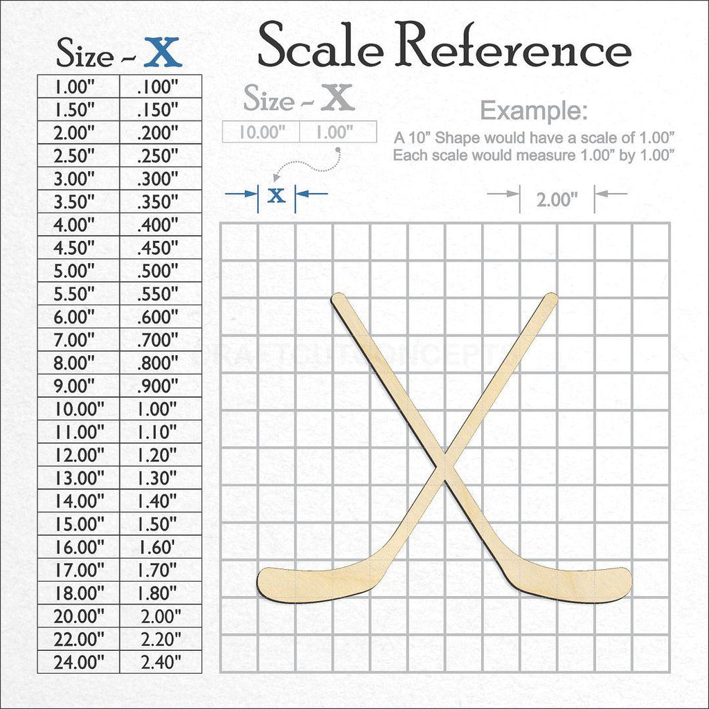 A scale and graph image showing a wood Sports - Hockey Stick Pair-2 craft blank