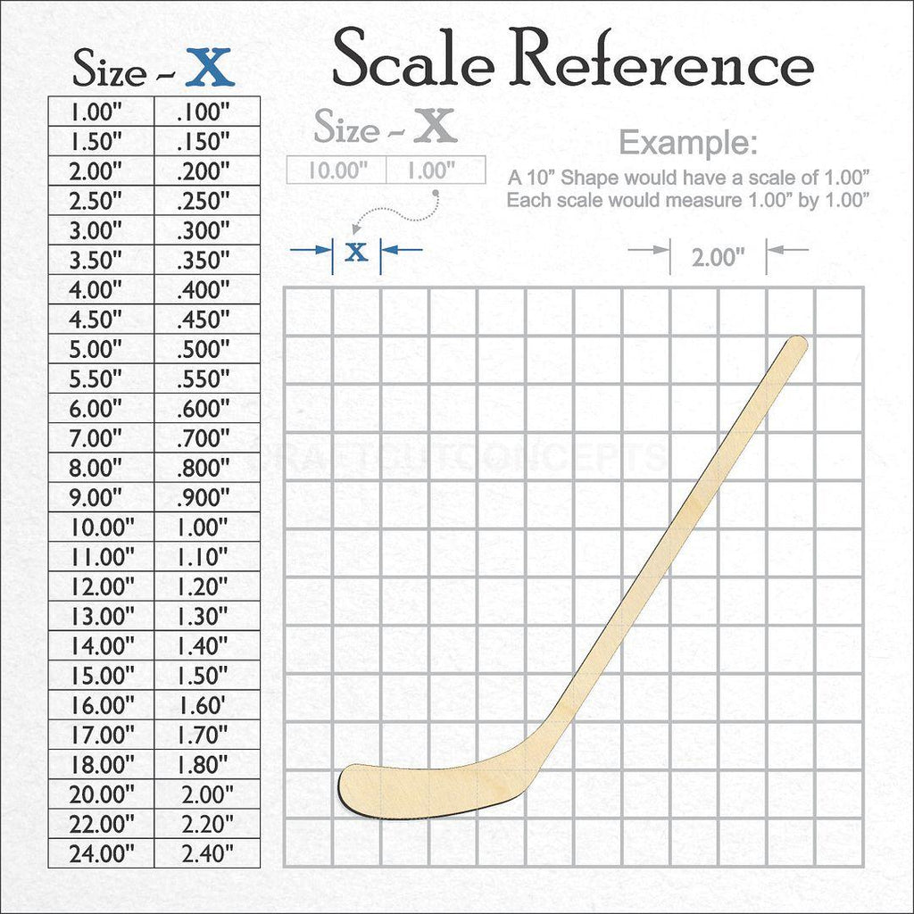 A scale and graph image showing a wood Sports - Hockey Stick-2 craft blank