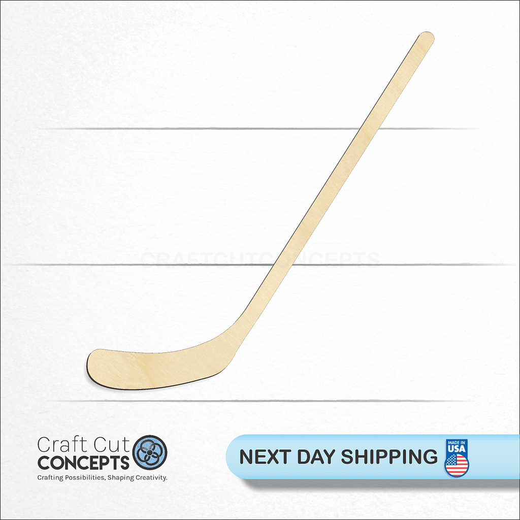 Craft Cut Concepts logo and next day shipping banner with an unfinished wood Sports - Hockey Stick-2 craft shape and blank