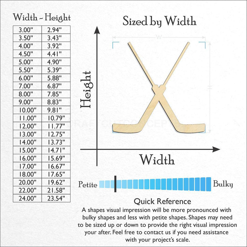 Sizes available for a laser cut Sports - Hockey Golie Stick Pair craft blank