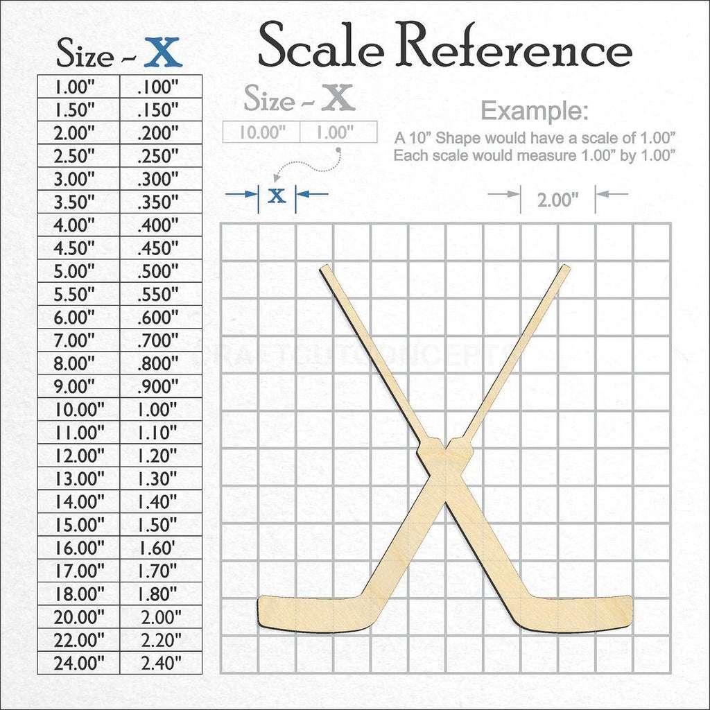 A scale and graph image showing a wood Sports - Hockey Golie Stick Pair craft blank