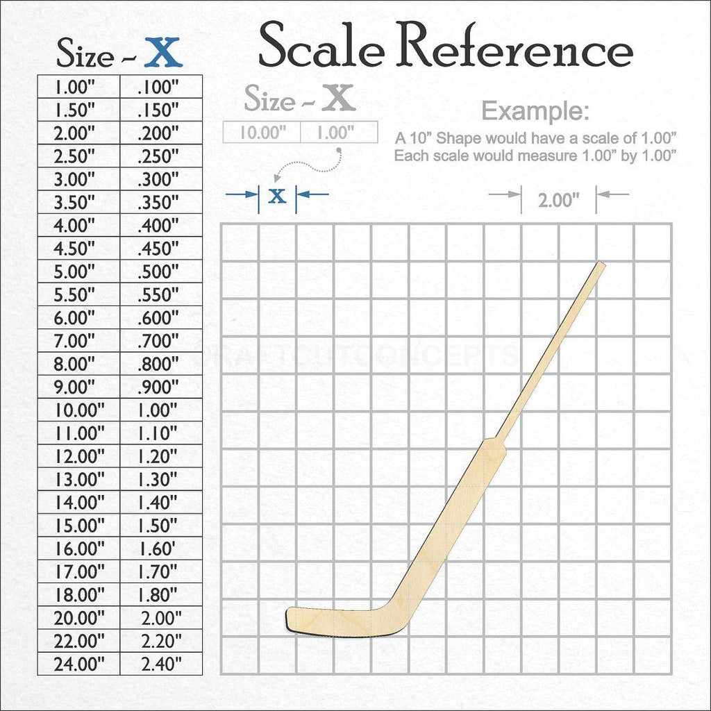 A scale and graph image showing a wood Sports - Hockey Golie Stick craft blank